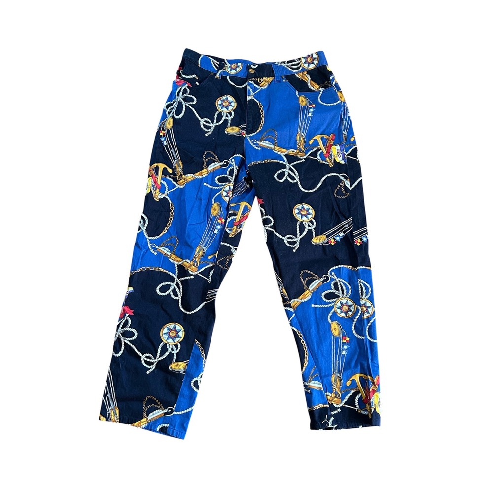 VTG Lauren Ralph Lauren Nautical Anchor Print Pants Blue Navy Cotton Sz 10